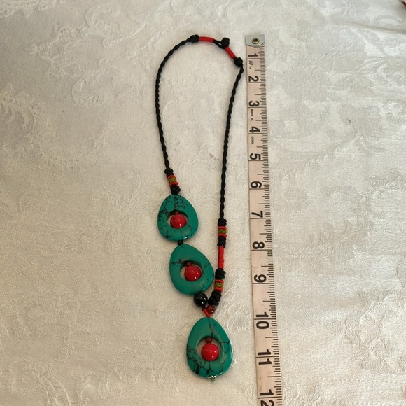 African inspired bohemian beaded statement necklace turquoise, red and black - Picture 4 of 6